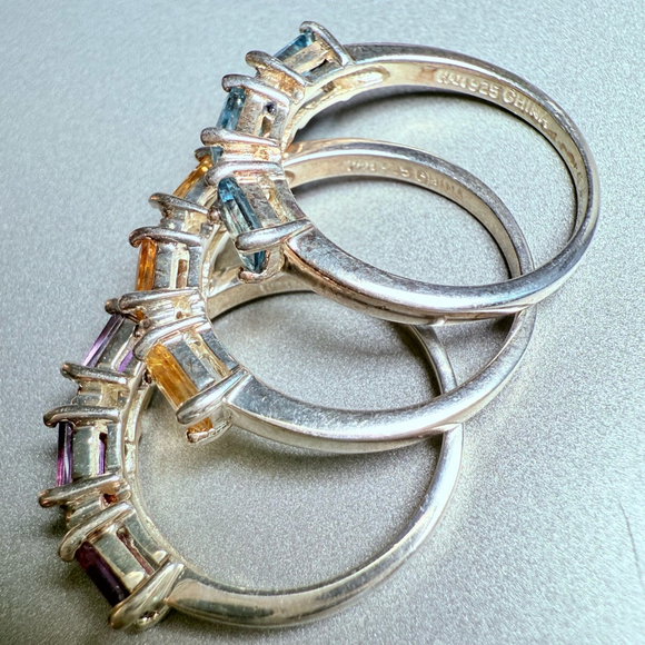3 Stack Individual Rings Citrine Topaz Amethyst Gemstone Sterling Silver 925 - Picture 5 of 10